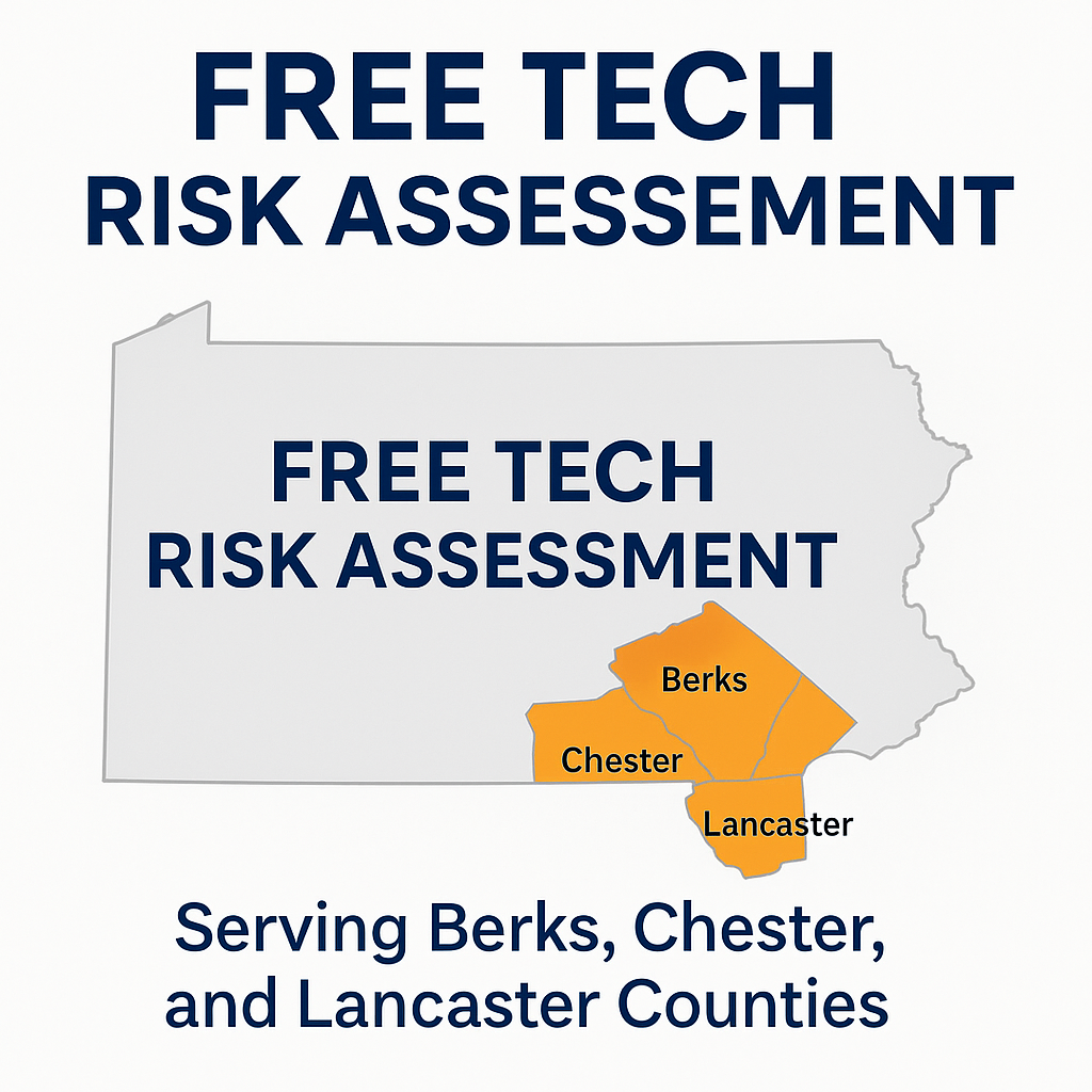 Map of Berks, Chester, and Lancaster counties – Free Tech Risk Assessment